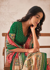 Red Cotton Silk Foil Print Saree-3309